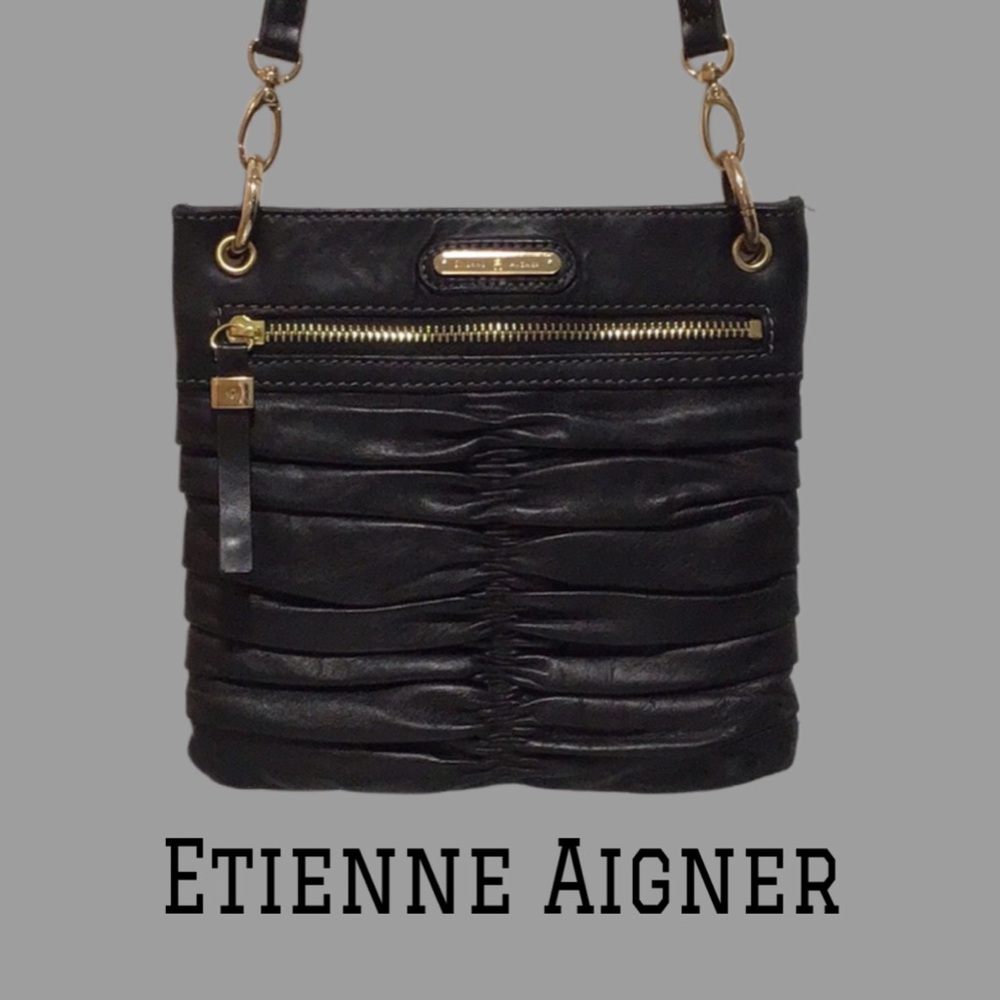 ETIENNE AIGNER Ruched Genuine Leather Crossbody Bag, Black